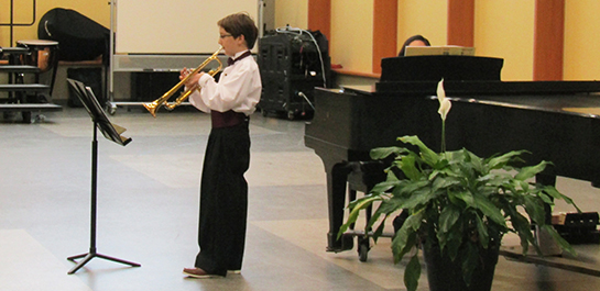 Trumpet student performing