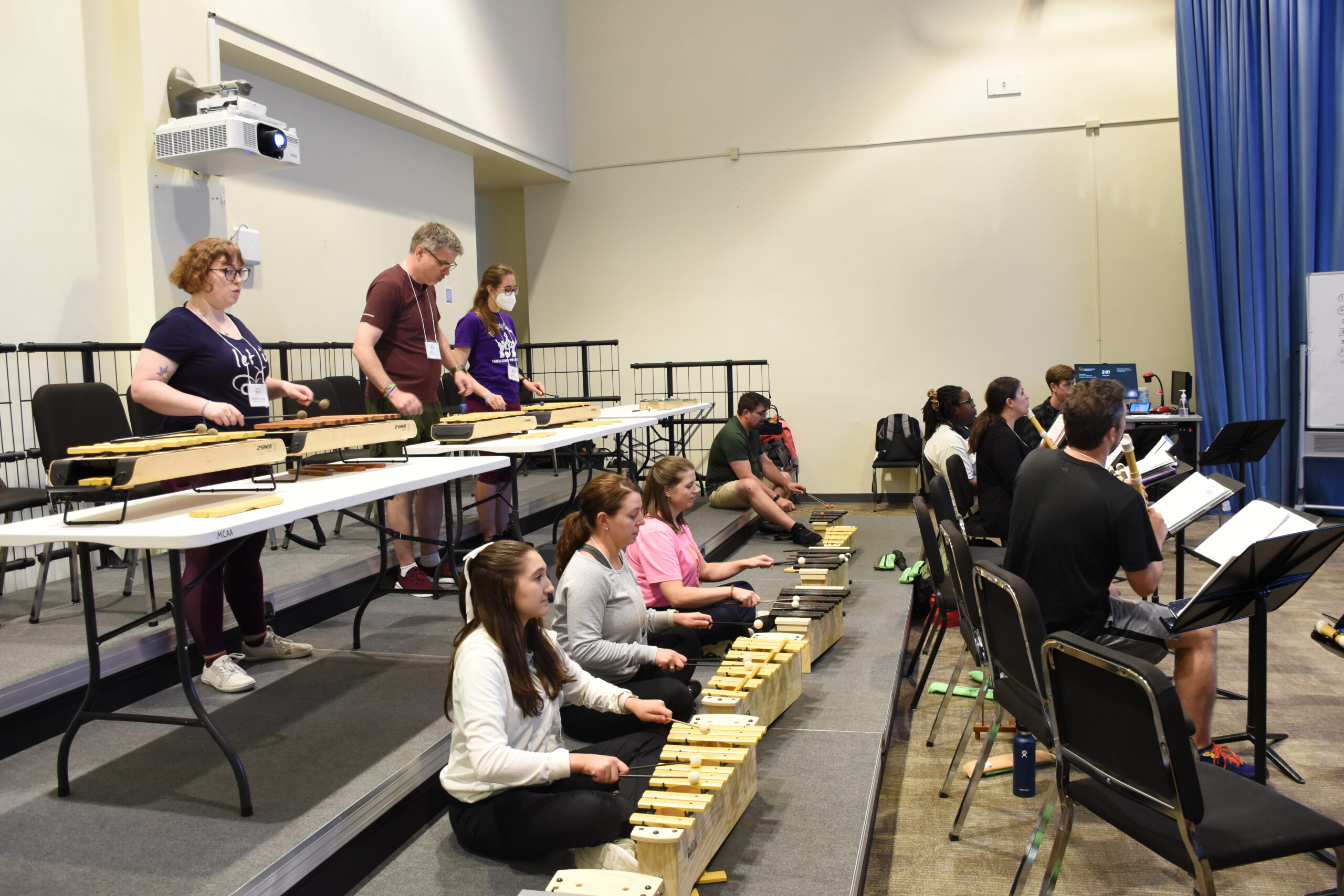 students playing the xylophone