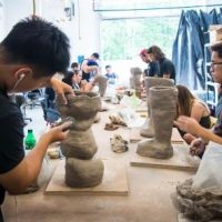 Art students making sculptures