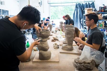 Art students making sculptures