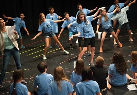 Students rehearsing at musical theater summer camp
