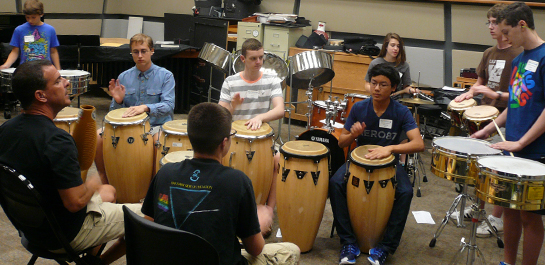 Percussion students rehearsing at summer camp