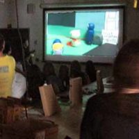 Stop motion animation film viewing at summer camp